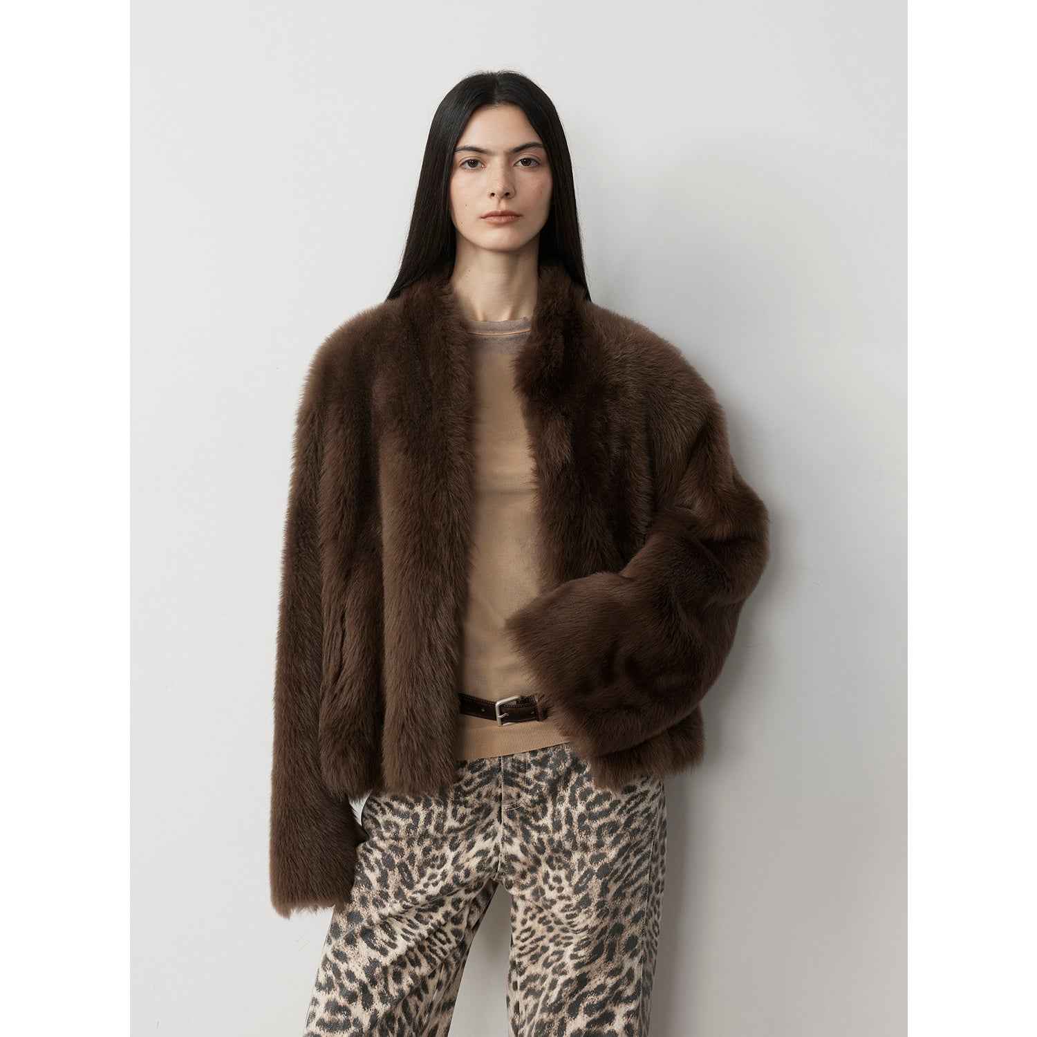 Fireladyfur Women's Casual Drop Shoulder Stand Collar Sheepskin Coat"Practical Wearism" - variant_title