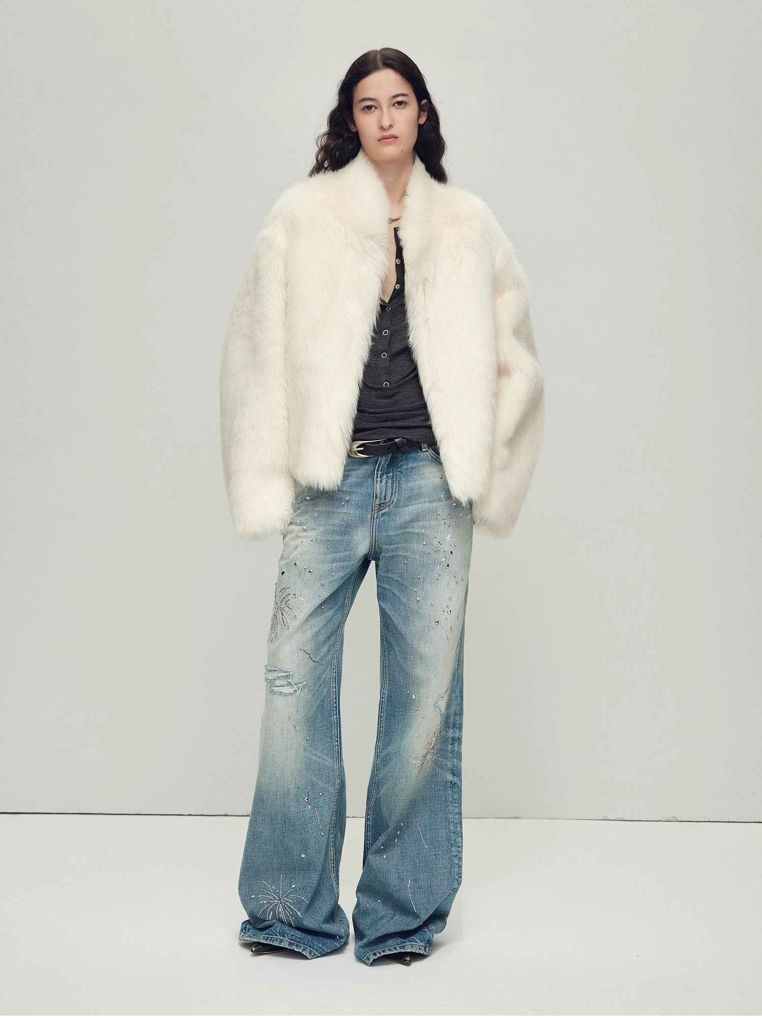 Fireladyfur Women's Casual Drop Shoulder Stand Collar Sheepskin Coat"Practical Wearism" - variant_title