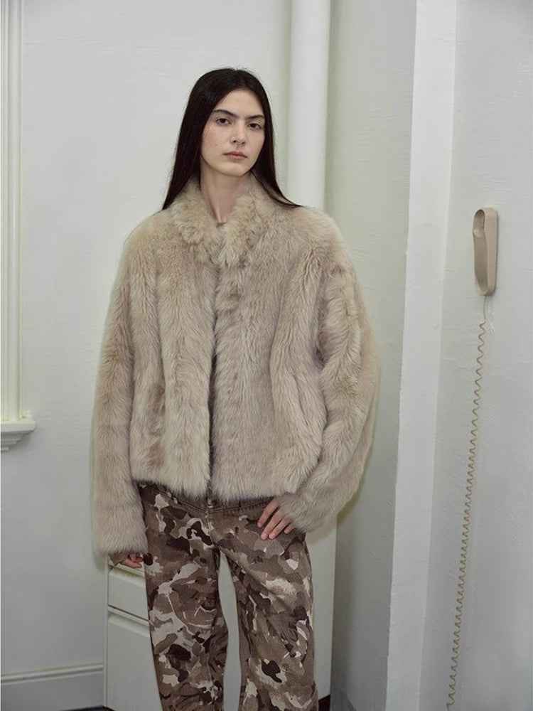 Fireladyfur Women's Casual Drop Shoulder Stand Collar Sheepskin Coat"Practical Wearism" - variant_title