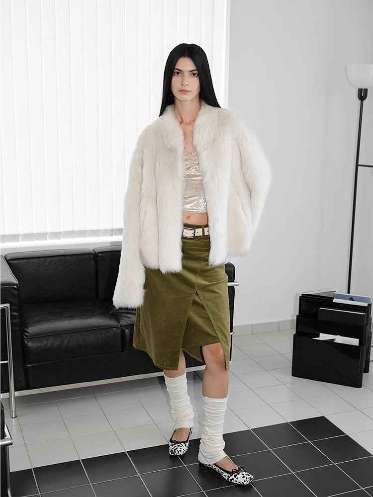 Fireladyfur Women's Casual Drop Shoulder Stand Collar Sheepskin Coat"Practical Wearism" - variant_title