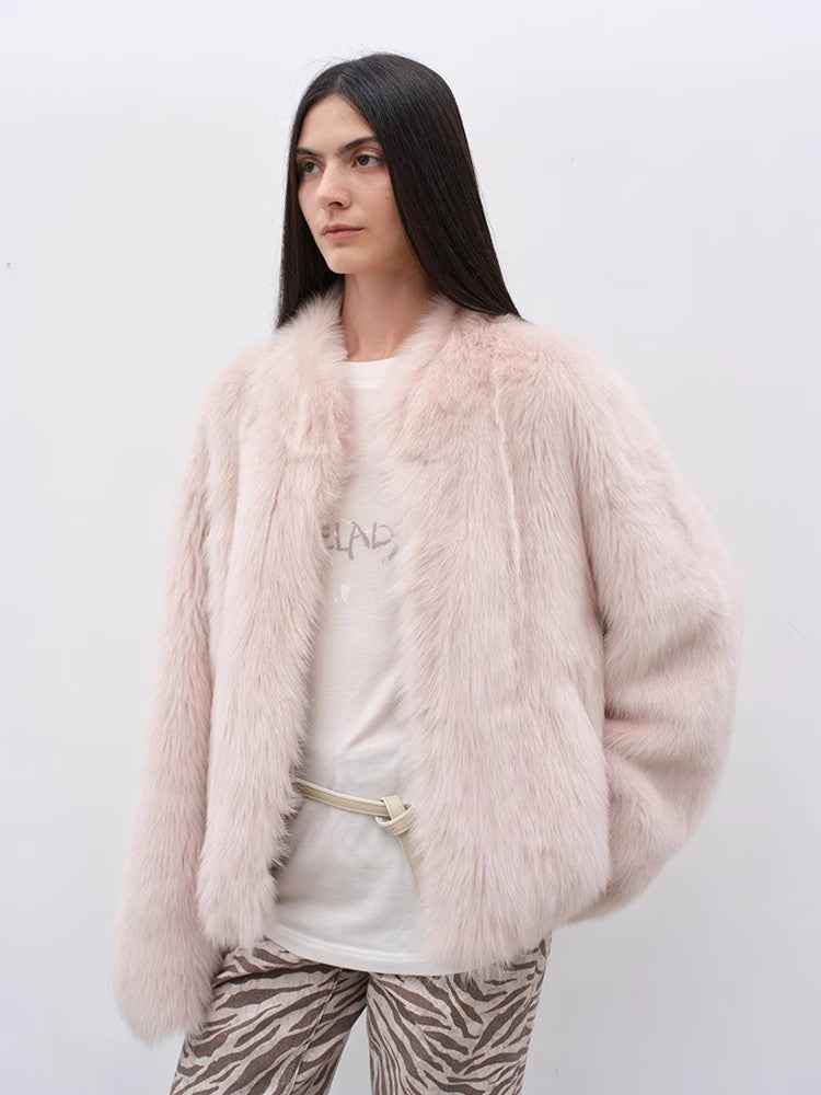 Fireladyfur Women's Casual Drop Shoulder Stand Collar Sheepskin Coat"Practical Wearism" - variant_title
