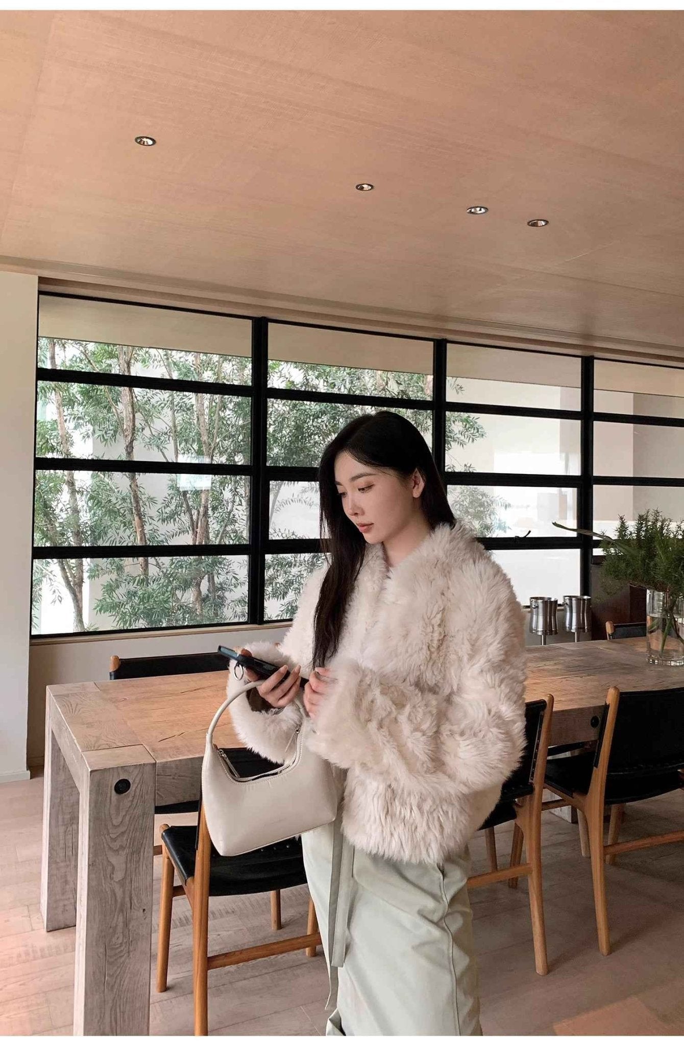 Fireladyfur Women's Casual Tuscan Sheepskin Jacket with Stand - up Collar“Sea of Love Accompaniment” - variant_title