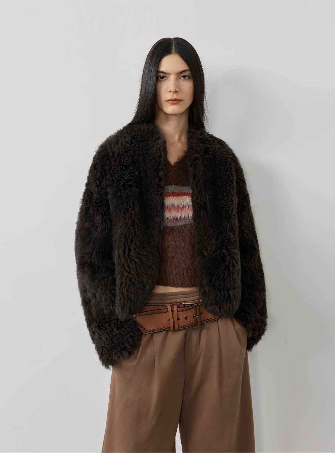 Fireladyfur Women's Casual Tuscan Sheepskin Jacket with Stand - up Collar“Sea of Love Accompaniment” - variant_title