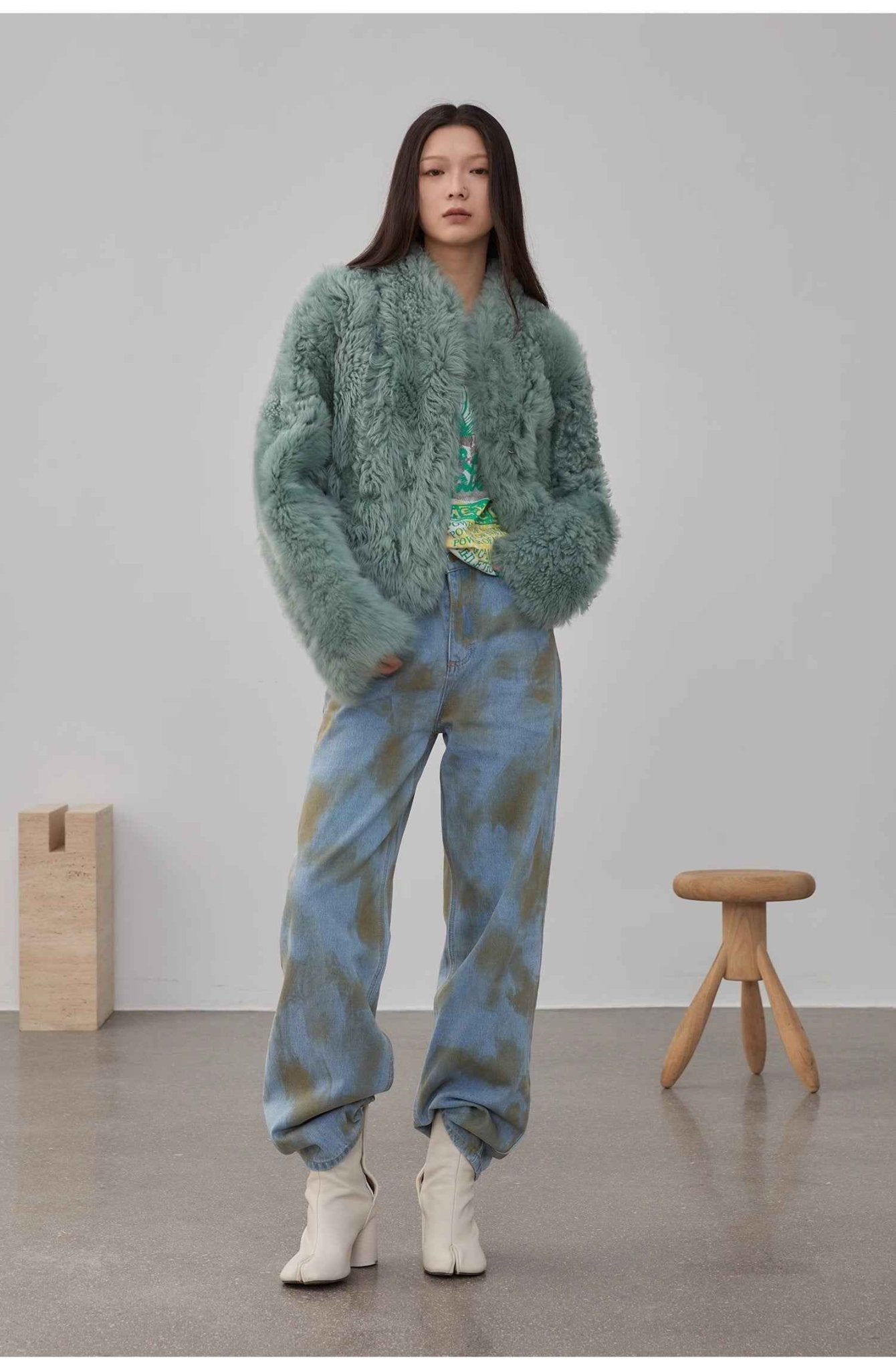 Fireladyfur Women's Casual Tuscan Sheepskin Jacket with Stand - up Collar“Sea of Love Accompaniment” - variant_title