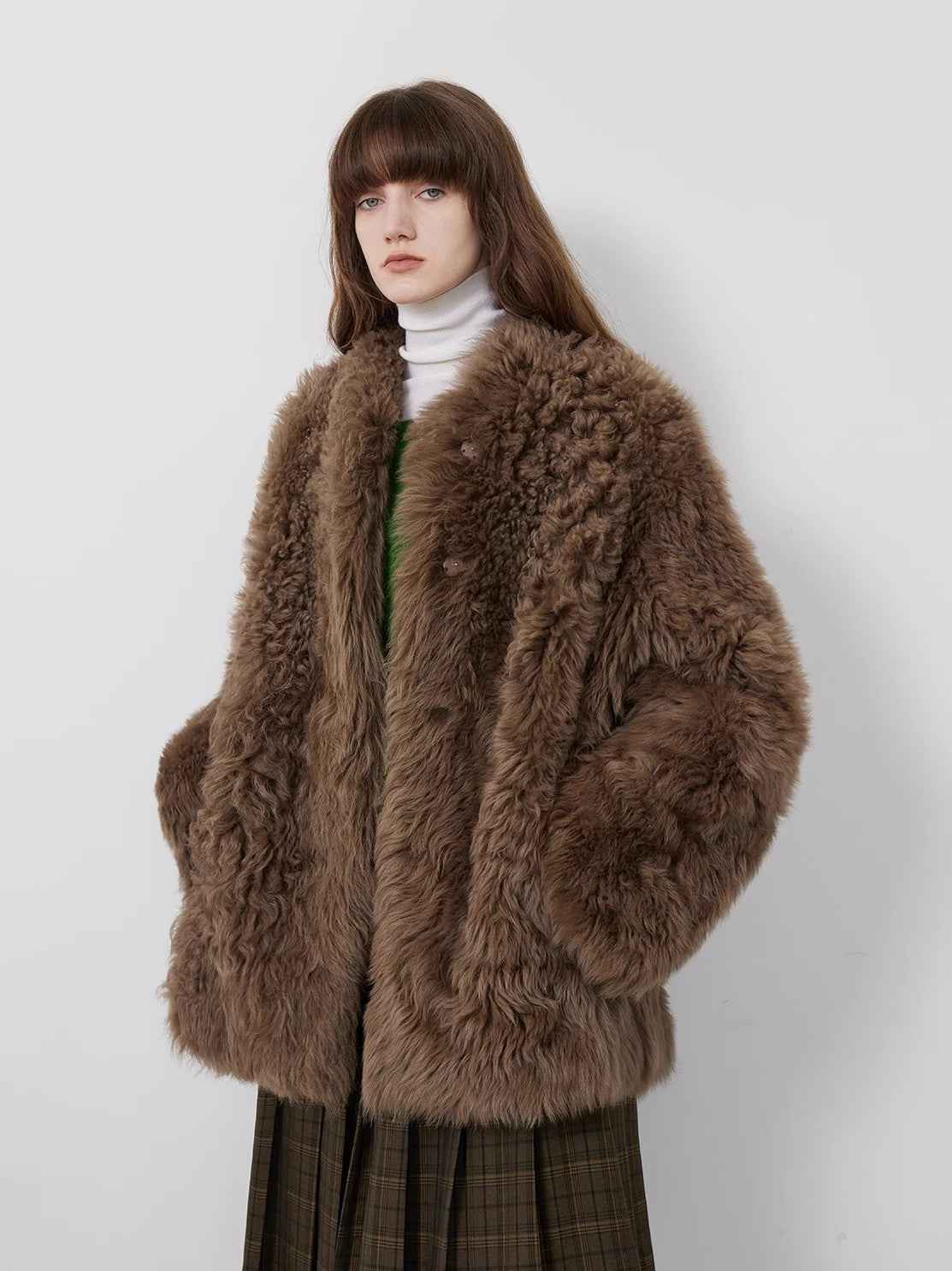 Fireladyfur Women's Casual Tuscan Sheepskin Jacket with Stand - up Collar“Sea of Love Accompaniment” - variant_title