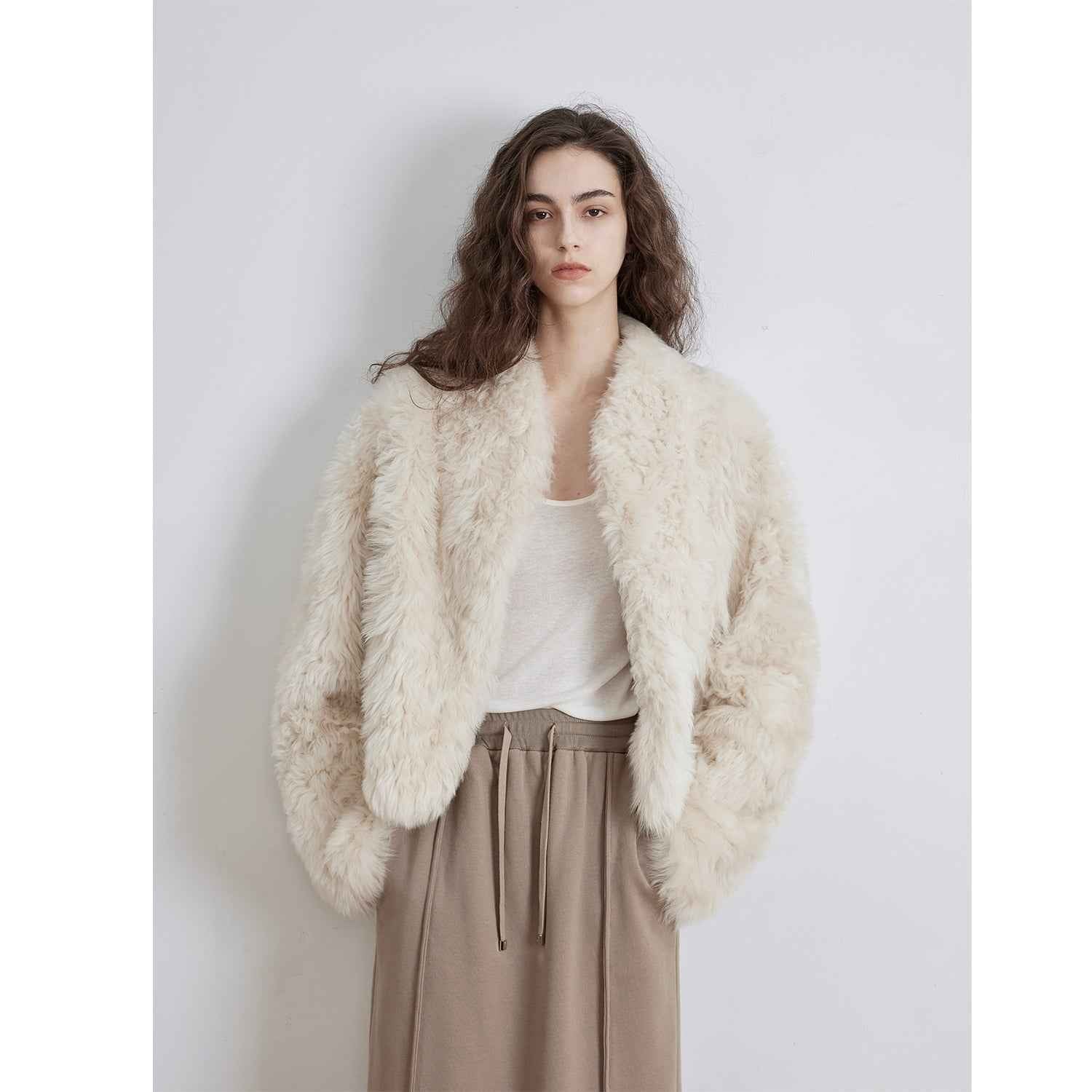 Fireladyfur Women's Casual Tuscan Sheepskin Jacket with Stand - up Collar“Sea of Love Accompaniment” - variant_title