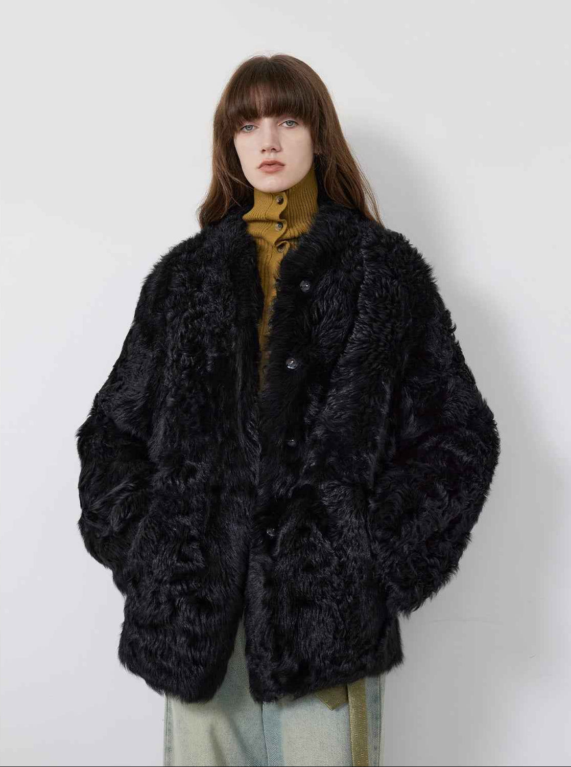 Fireladyfur Women's Casual Tuscan Sheepskin Jacket with Stand - up Collar“Sea of Love Accompaniment” - variant_title