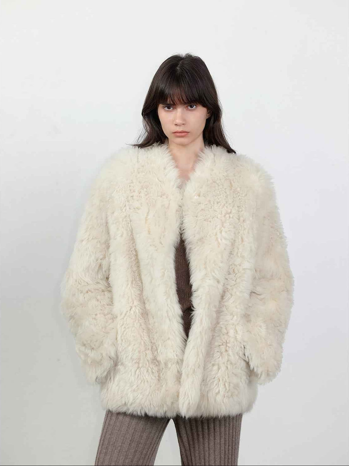 Fireladyfur Women's Casual Tuscan Sheepskin Jacket with Stand - up Collar“Sea of Love Accompaniment” - variant_title