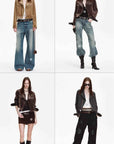 FireladyFur Women's Cropped Biker Jacket - Flocked Denim Moto Coat - variant_title