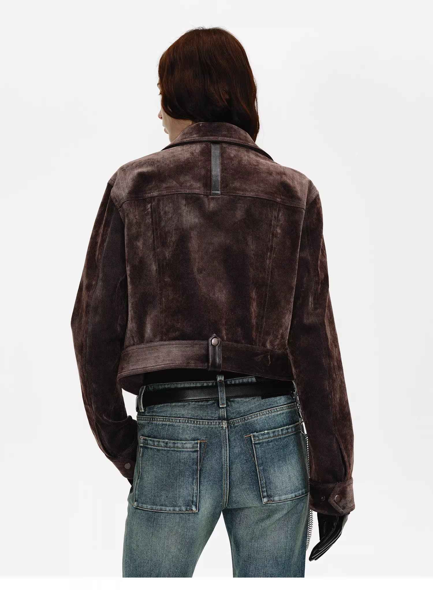 FireladyFur Women's Cropped Biker Jacket - Flocked Denim Moto Coat - variant_title