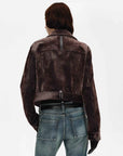 FireladyFur Women's Cropped Biker Jacket - Flocked Denim Moto Coat - variant_title