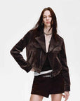FireladyFur Women's Cropped Biker Jacket - Flocked Denim Moto Coat - variant_title