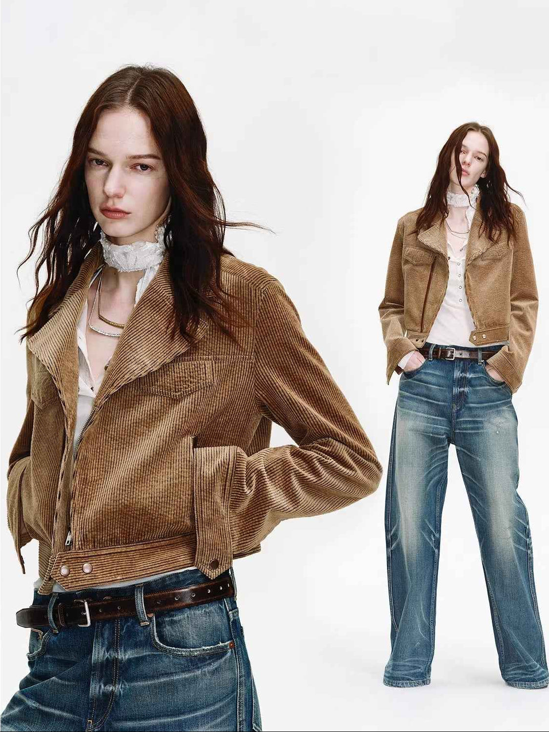 FireladyFur Women's Cropped Biker Jacket - Flocked Denim Moto Coat - variant_title