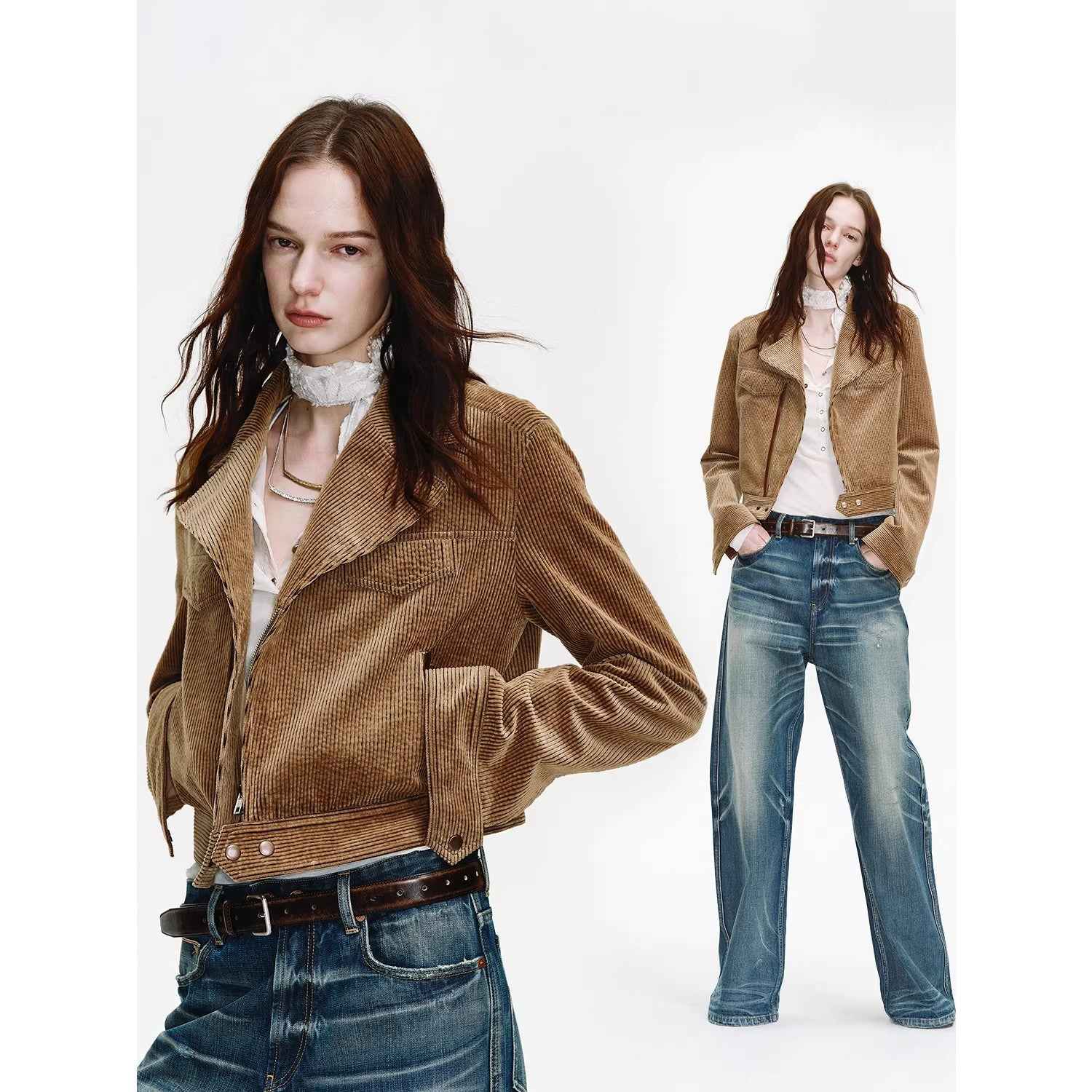 FireladyFur Women's Cropped Biker Jacket - Flocked Denim Moto Coat - variant_title