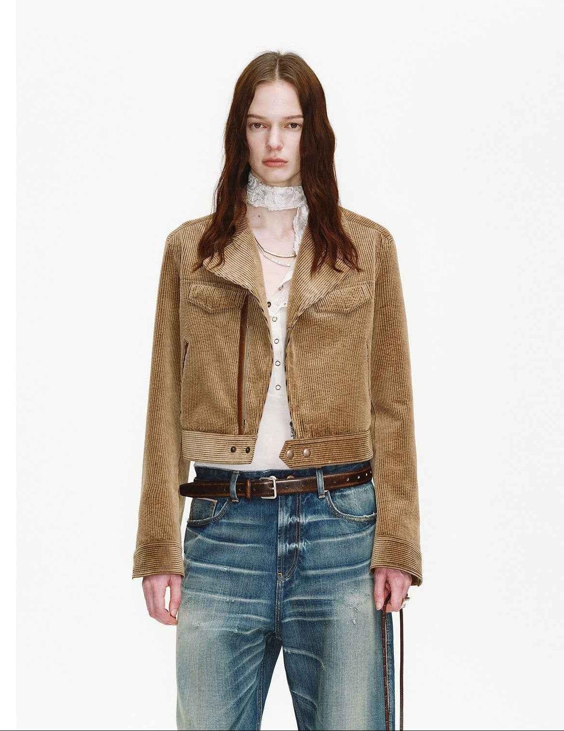 FireladyFur Women's Cropped Biker Jacket - Flocked Denim Moto Coat - variant_title