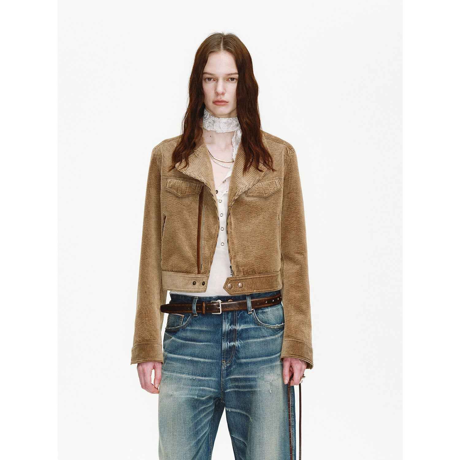 FireladyFur Women's Cropped Biker Jacket - Flocked Denim Moto Coat - variant_title