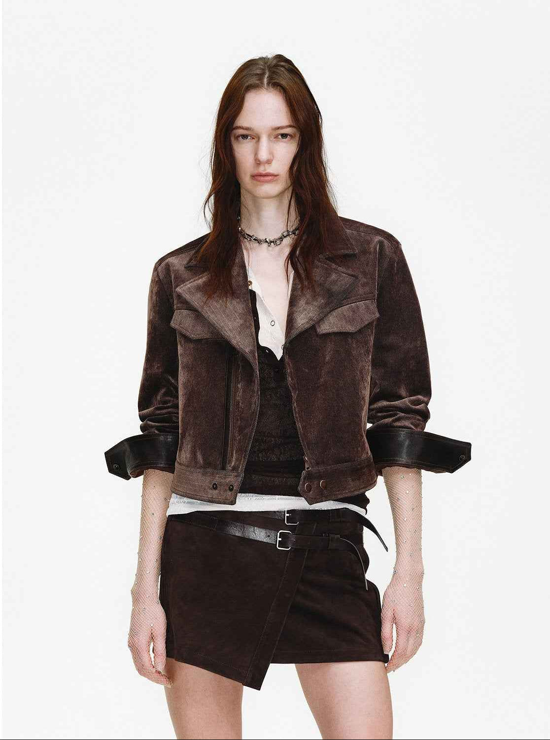 FireladyFur Women's Cropped Biker Jacket - Flocked Denim Moto Coat - variant_title