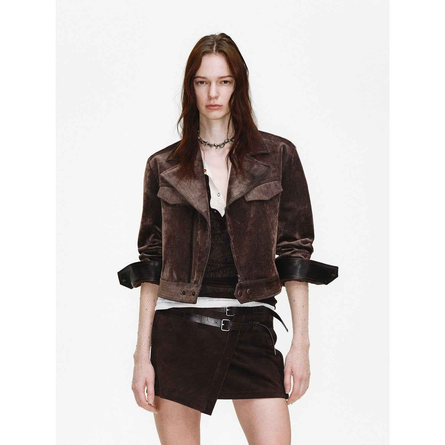 FireladyFur Women's Cropped Biker Jacket - Flocked Denim Moto Coat - variant_title
