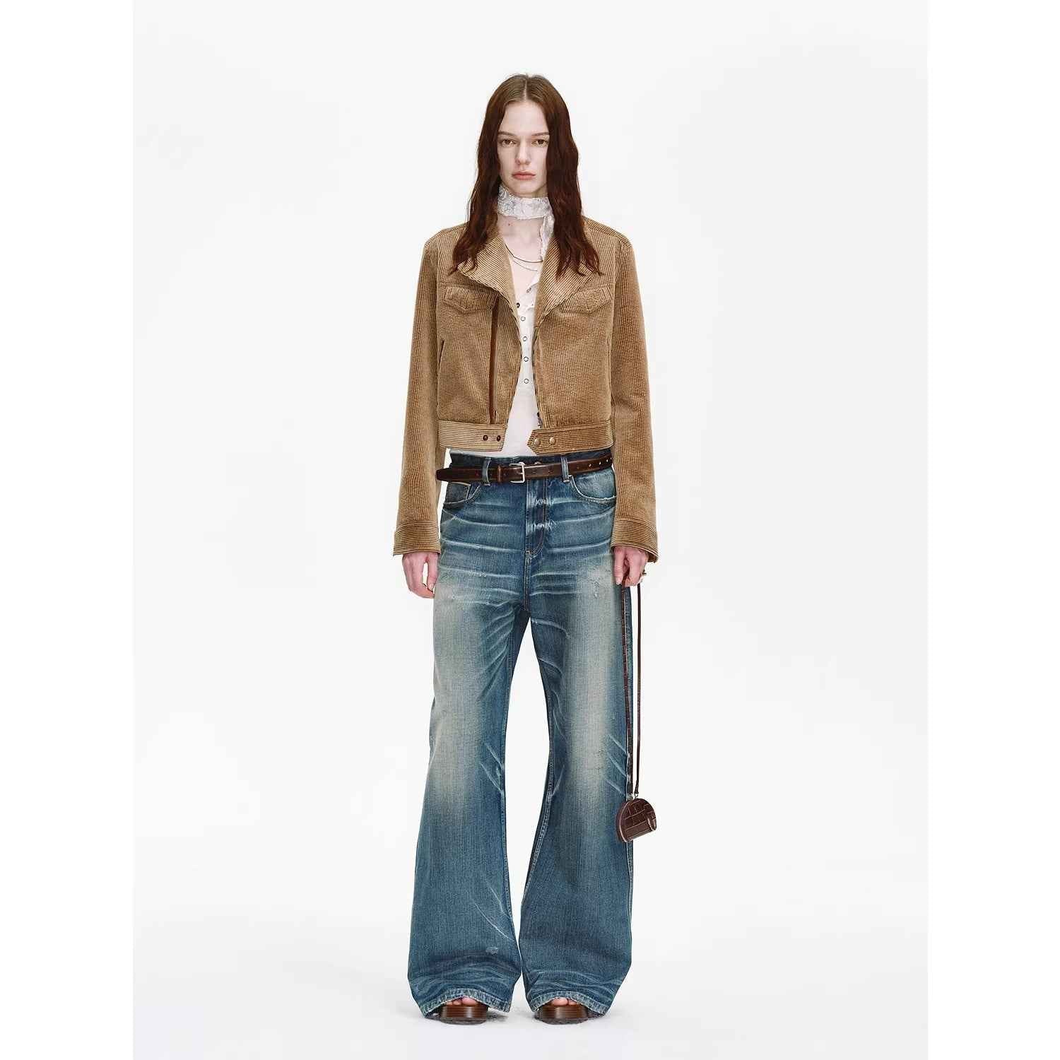FireladyFur Women's Cropped Biker Jacket - Flocked Denim Moto Coat - variant_title