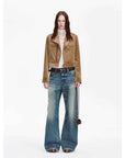 FireladyFur Women's Cropped Biker Jacket - Flocked Denim Moto Coat - variant_title