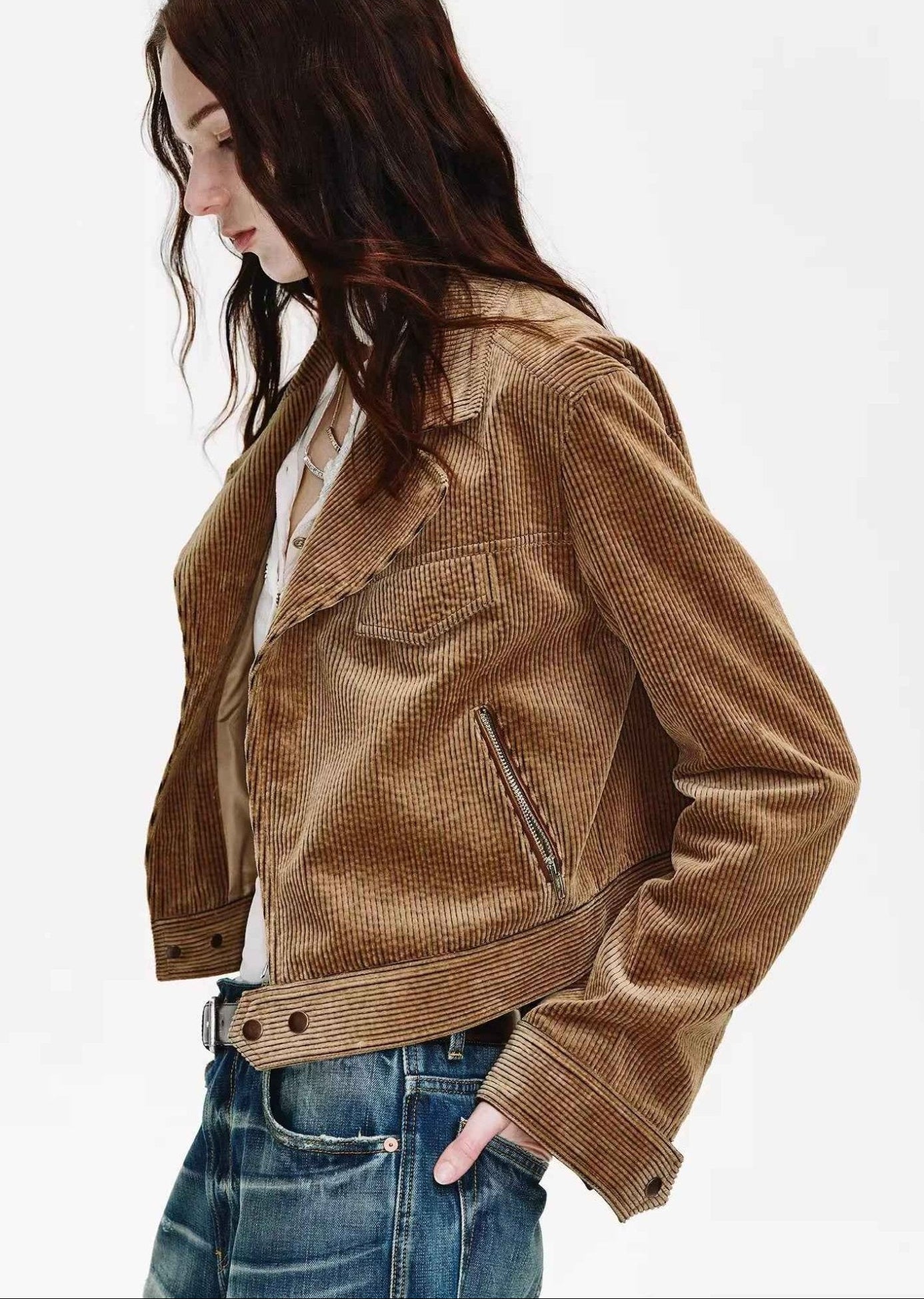 FireladyFur Women's Cropped Biker Jacket - Flocked Denim Moto Coat - variant_title