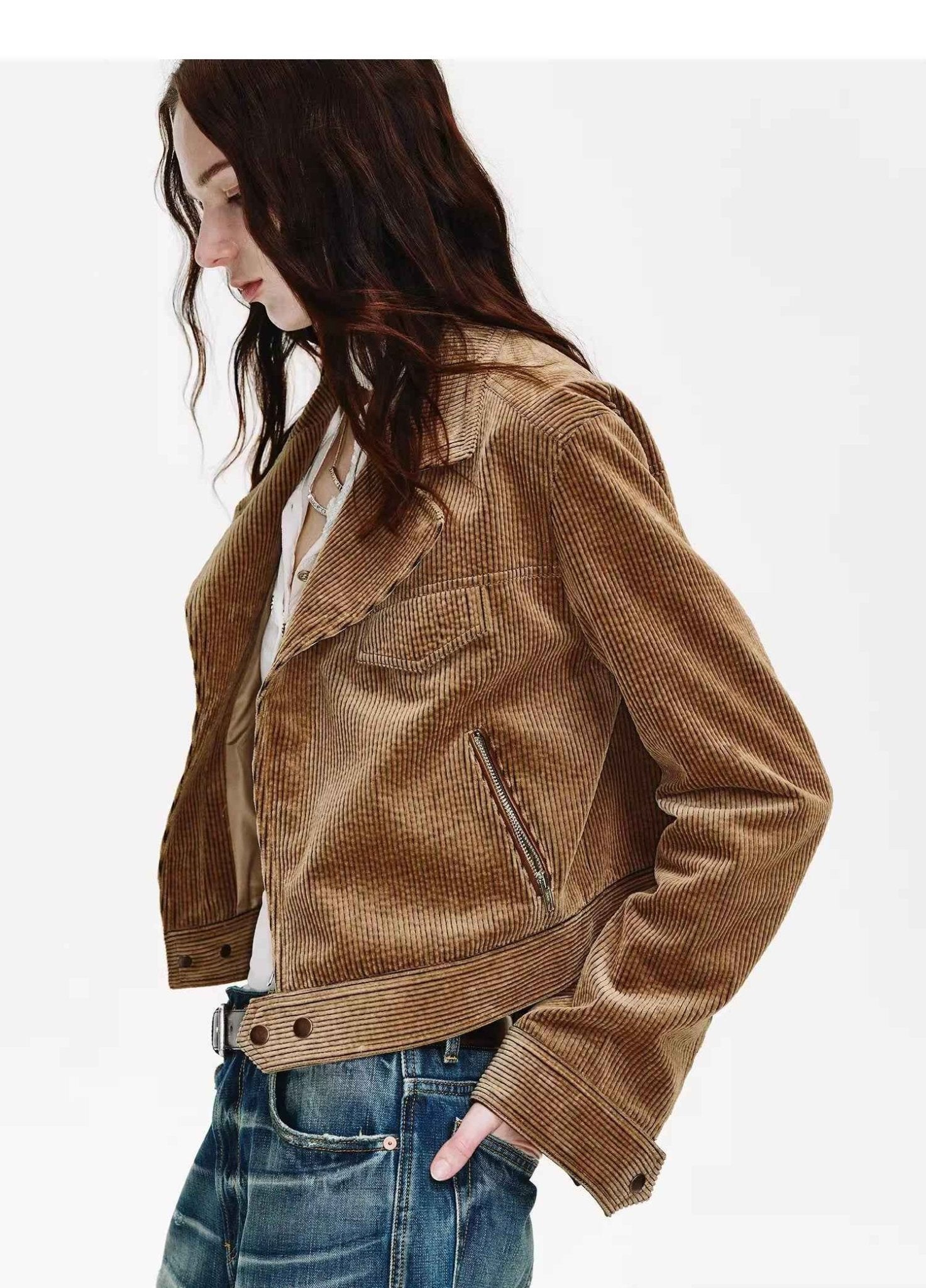 FireladyFur Women's Cropped Biker Jacket - Flocked Denim Moto Coat - variant_title