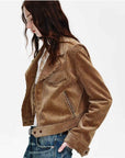 FireladyFur Women's Cropped Biker Jacket - Flocked Denim Moto Coat - variant_title
