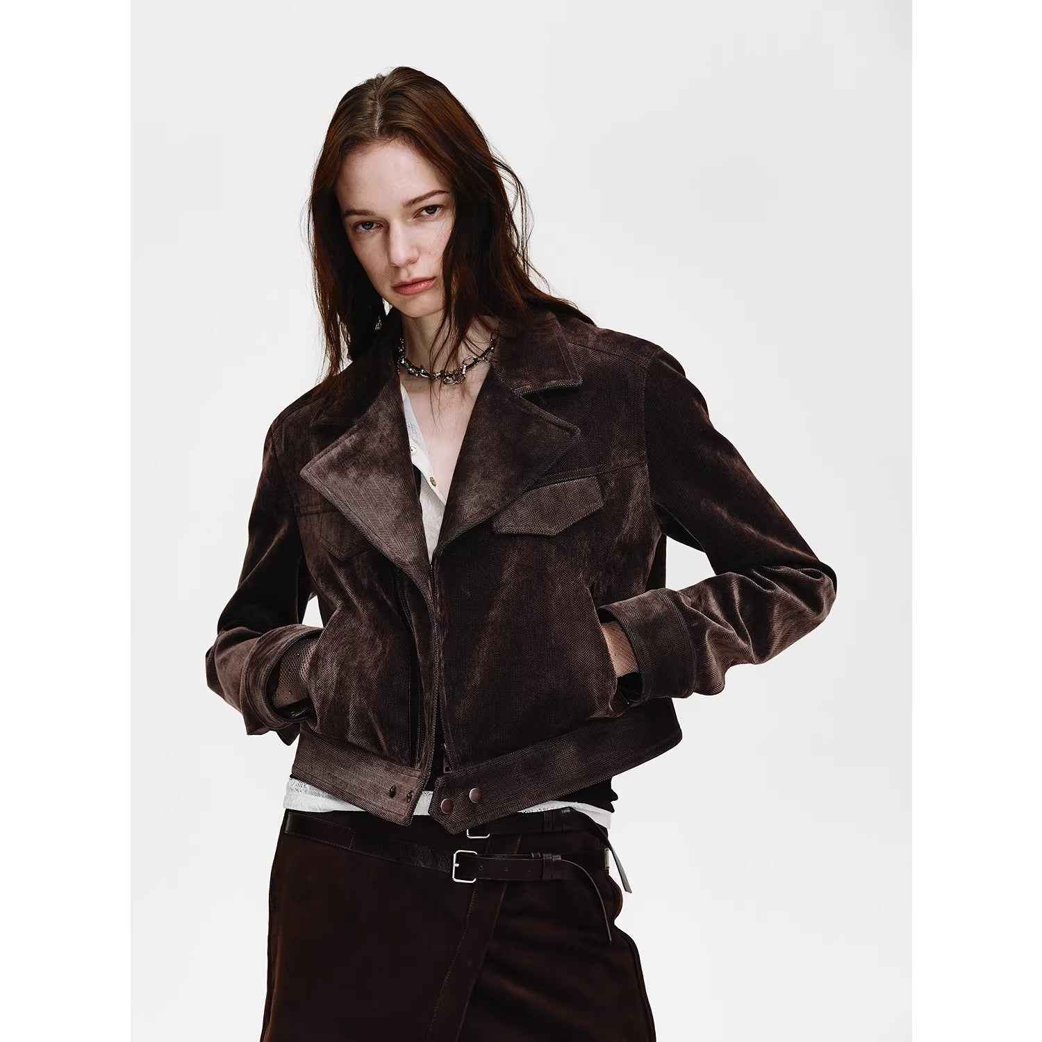 FireladyFur Women's Cropped Biker Jacket - Flocked Denim Moto Coat - variant_title