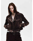 FireladyFur Women's Cropped Biker Jacket - Flocked Denim Moto Coat - variant_title