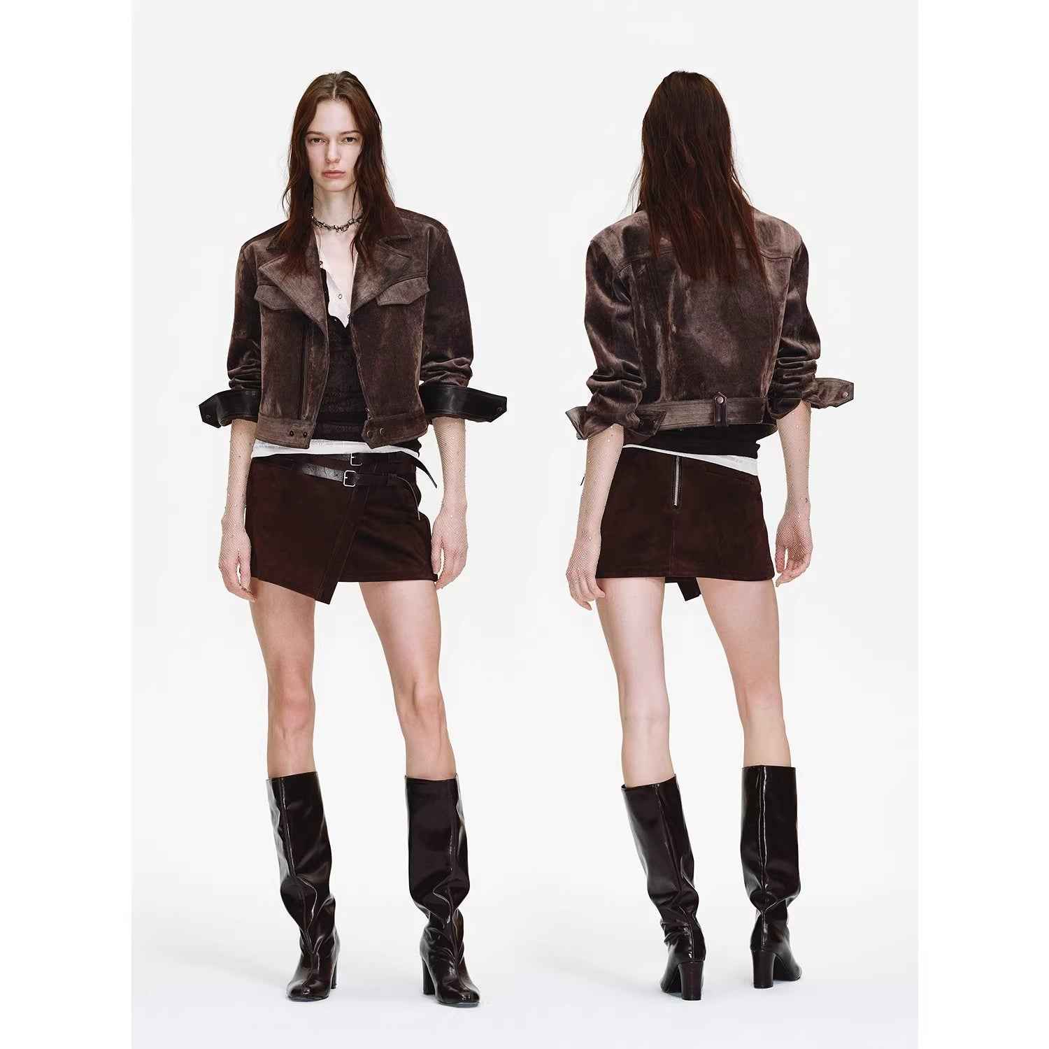 FireladyFur Women's Cropped Biker Jacket - Flocked Denim Moto Coat - variant_title