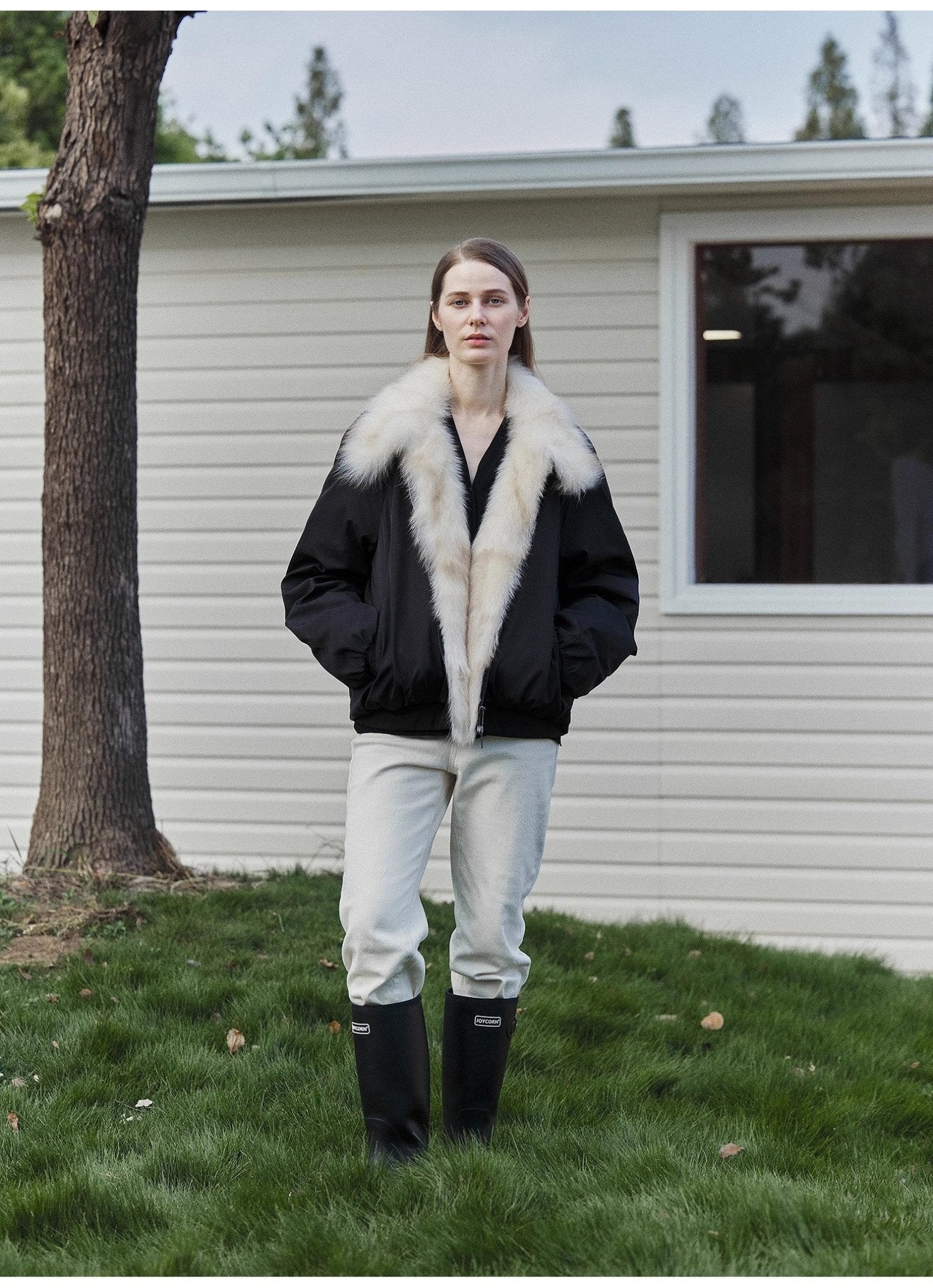 Fireladyfur Women's Detachable Contrasting Fox Fur Collar Down Jacket"Day and Night Rider" - variant_title