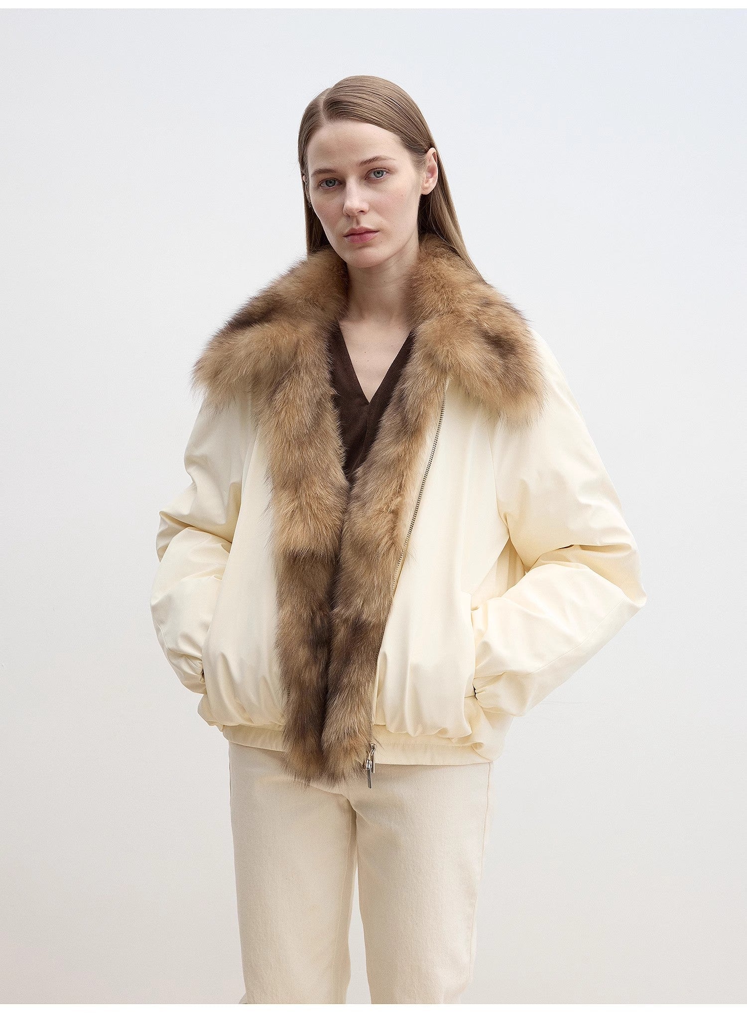 Fireladyfur Women's Detachable Contrasting Fox Fur Collar Down Jacket"Day and Night Rider" - variant_title