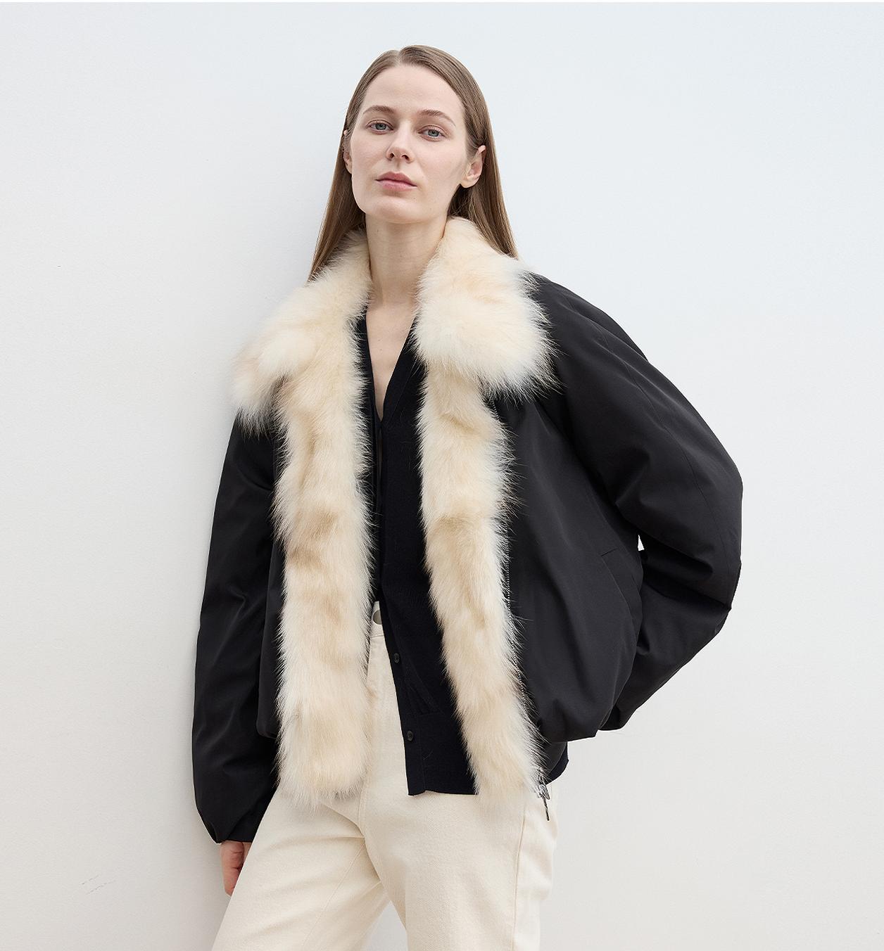 Fireladyfur Women's Detachable Contrasting Fox Fur Collar Down Jacket"Day and Night Rider" - variant_title