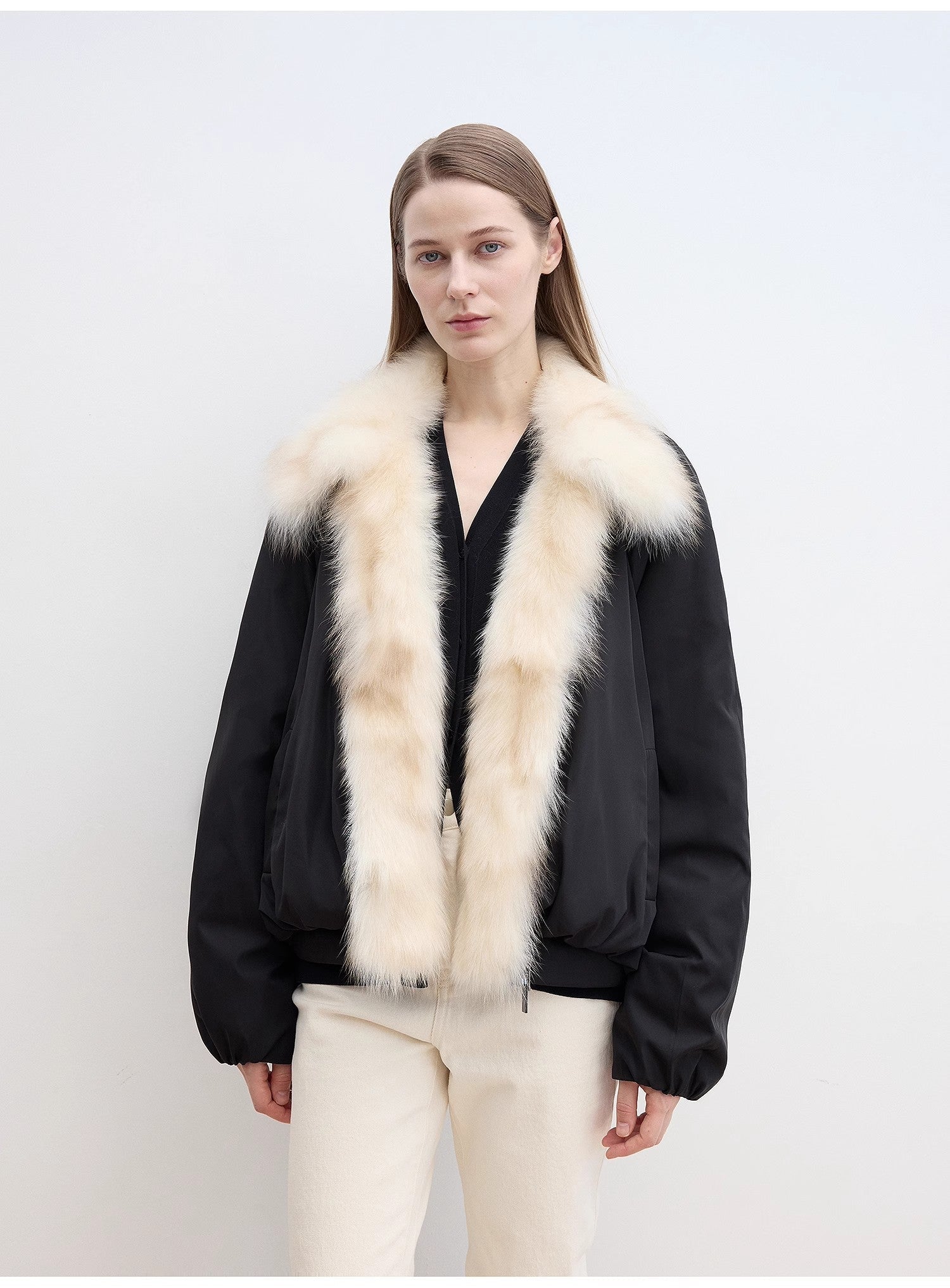 Fireladyfur Women's Detachable Contrasting Fox Fur Collar Down Jacket"Day and Night Rider" - variant_title