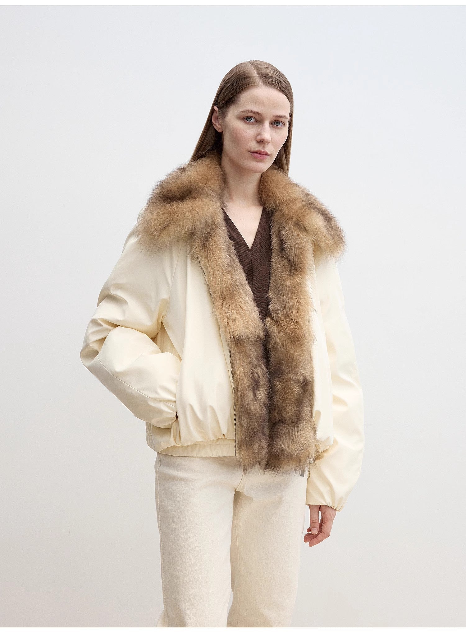 Fireladyfur Women's Detachable Contrasting Fox Fur Collar Down Jacket"Day and Night Rider" - variant_title