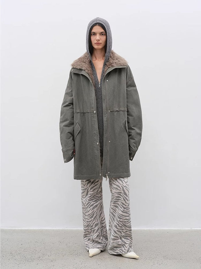 Cool denim detachable down parka visual for weather care path