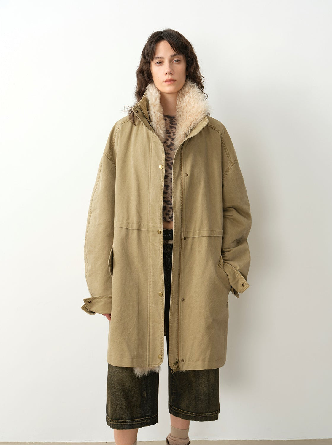 Fireladyfur Women's Detachable Goose Down Parka "Cool Denim" - variant_title
