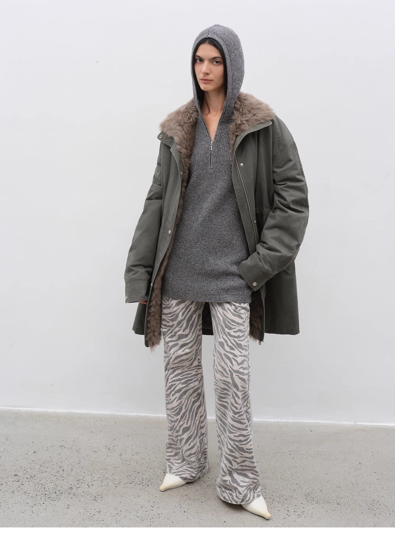 Fireladyfur Women's Detachable Goose Down Parka "Cool Denim" - variant_title