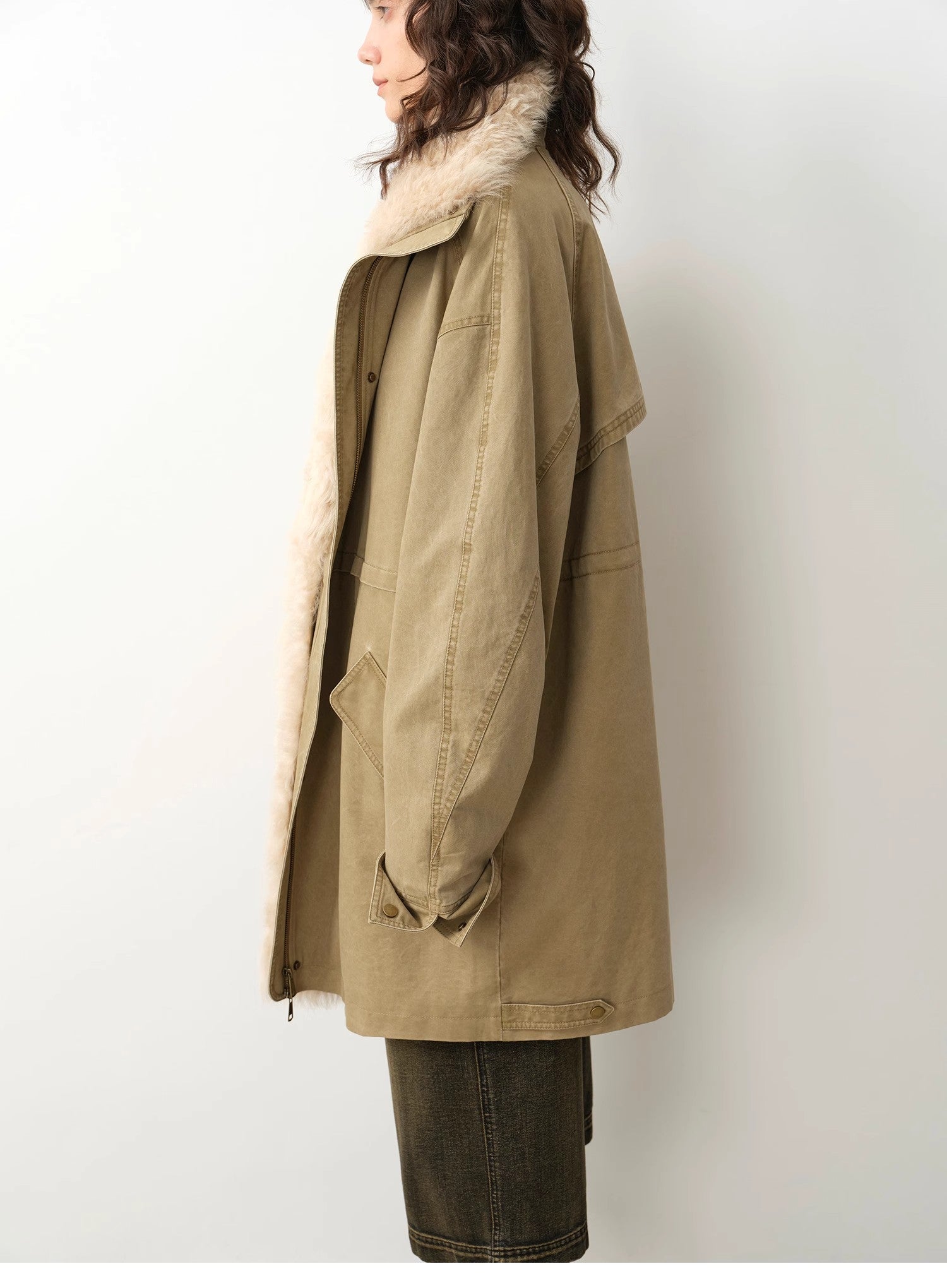 Fireladyfur Women's Detachable Goose Down Parka "Cool Denim" - variant_title