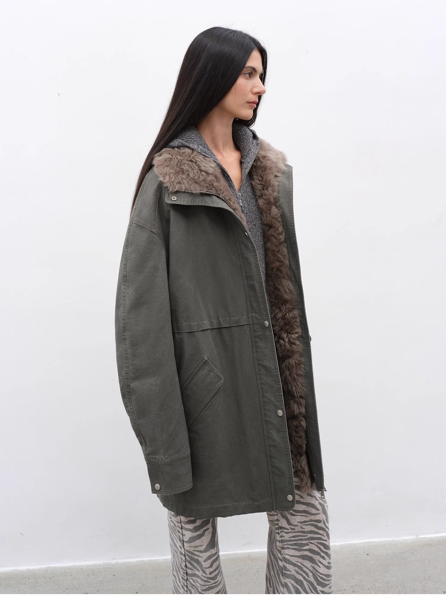 Fireladyfur Women's Detachable Goose Down Parka "Cool Denim" - variant_title