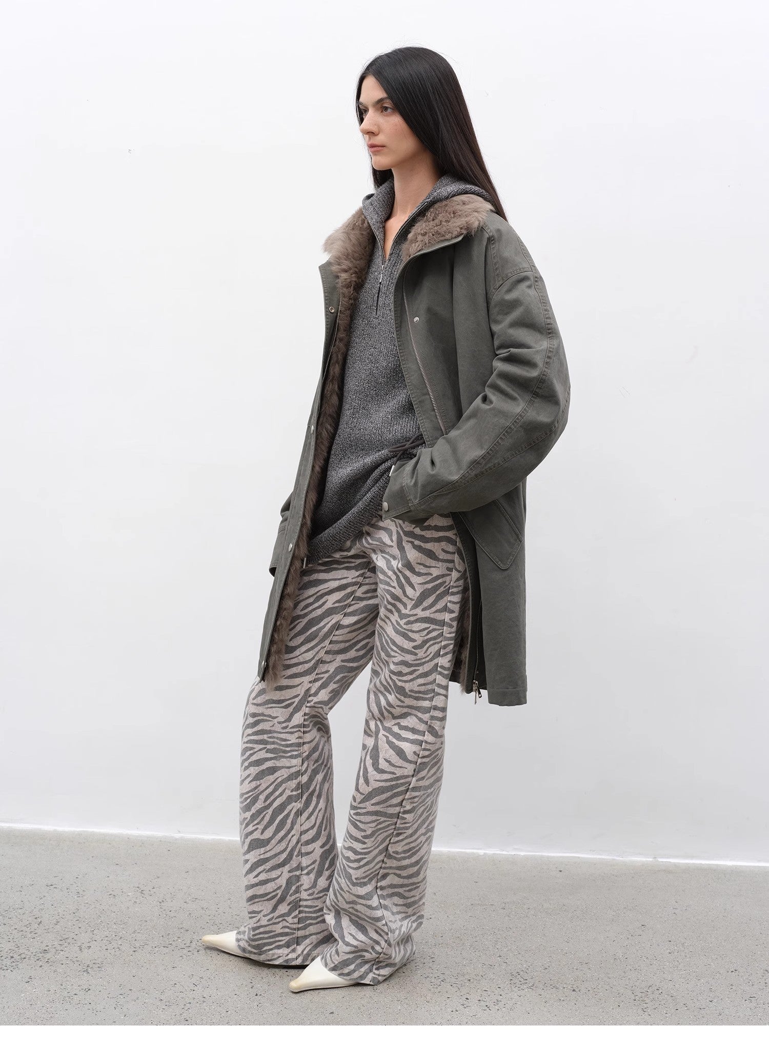 Fireladyfur Women's Detachable Goose Down Parka "Cool Denim" - variant_title