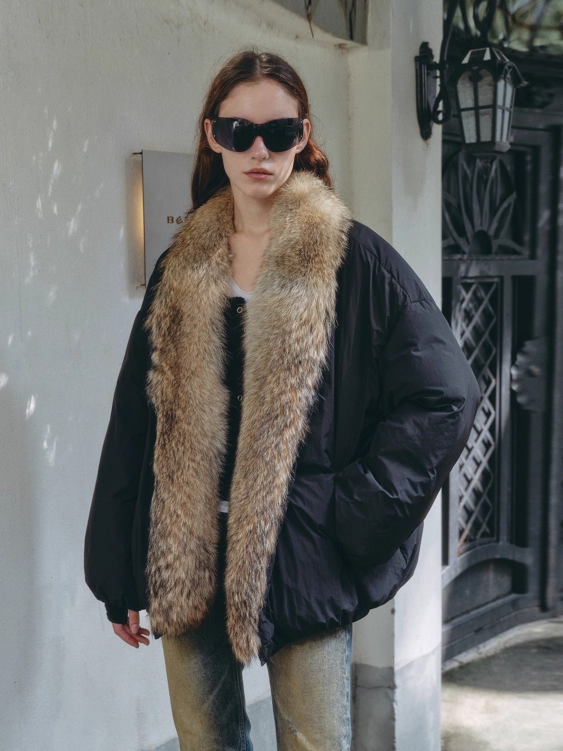 Fireladyfur Women's Down Parka with Detachable Real Wolf Fur Trim