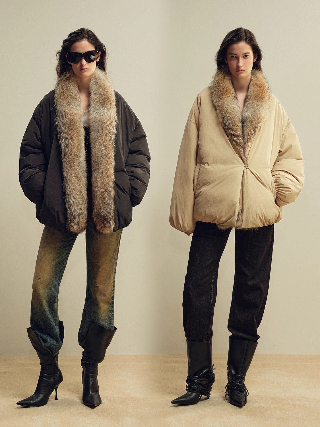 Fireladyfur Women's Down Parka with Detachable Real Wolf Fur Trim