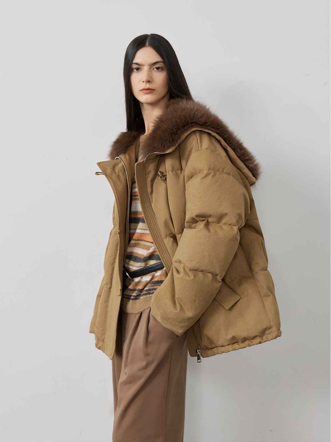 Fireladyfur Women's Down Parka with Fox Fur and Large Lapel“Street Badge” - variant_title