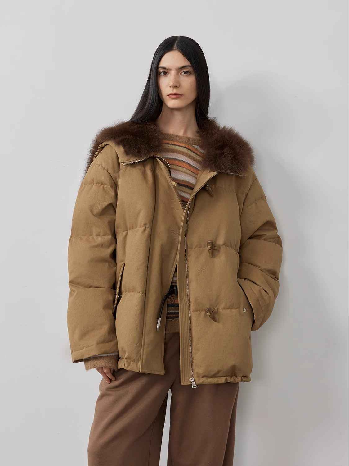 Fireladyfur Women's Down Parka with Fox Fur and Large Lapel“Street Badge” - variant_title