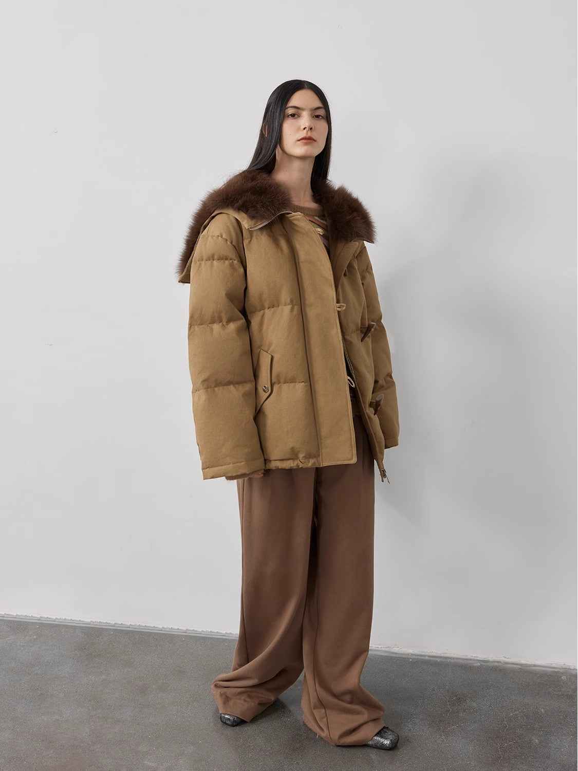 Fireladyfur Women's Down Parka with Fox Fur and Large Lapel“Street Badge” - variant_title