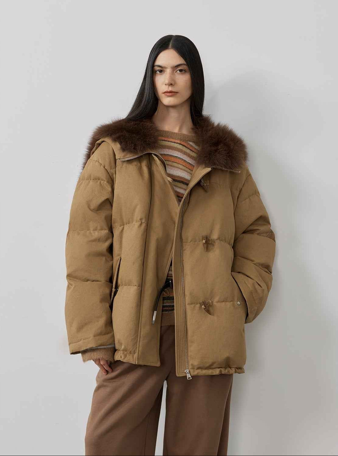 Fireladyfur Women's Down Parka with Fox Fur and Large Lapel“Street Badge” - variant_title