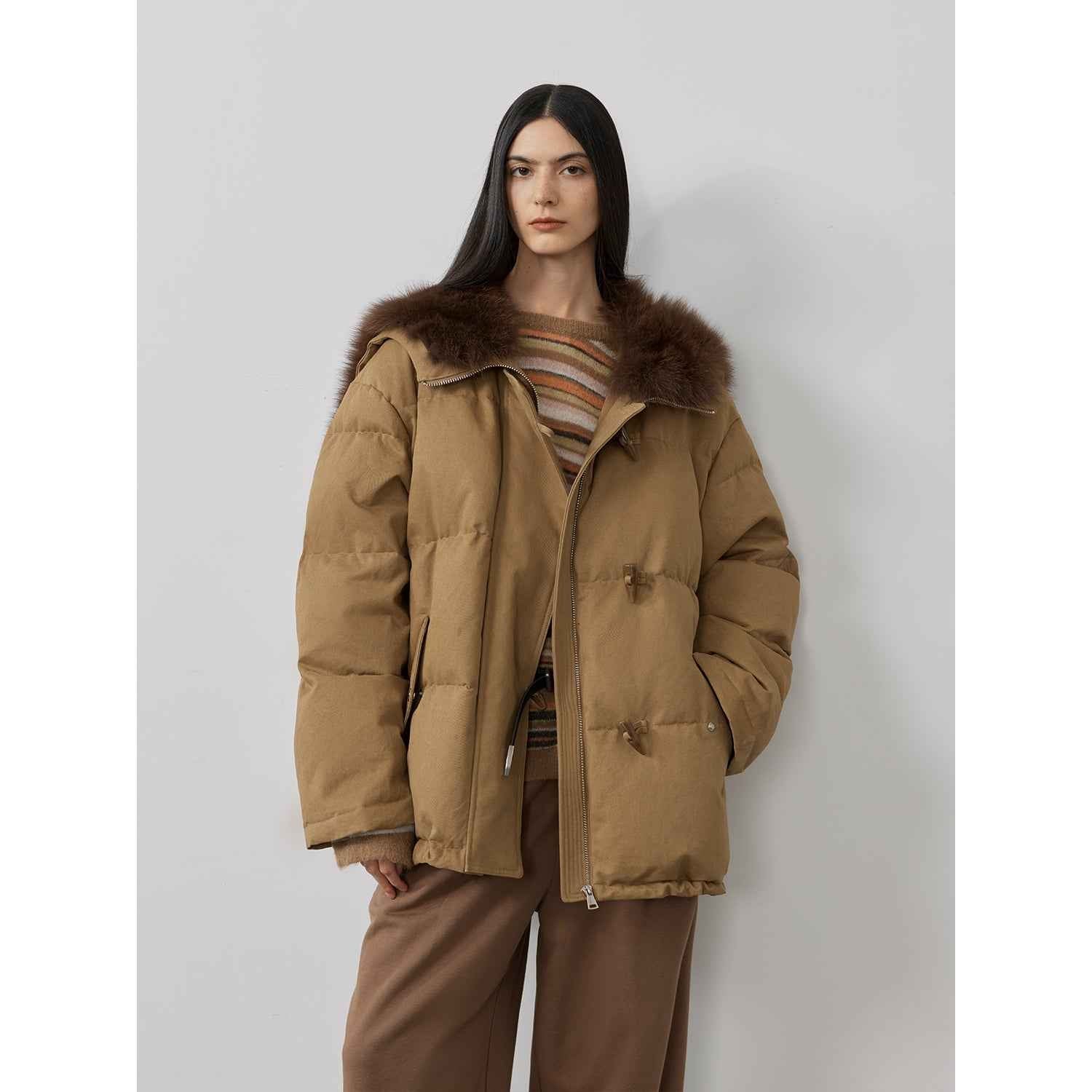Fireladyfur Women's Down Parka with Fox Fur and Large Lapel“Street Badge” - variant_title