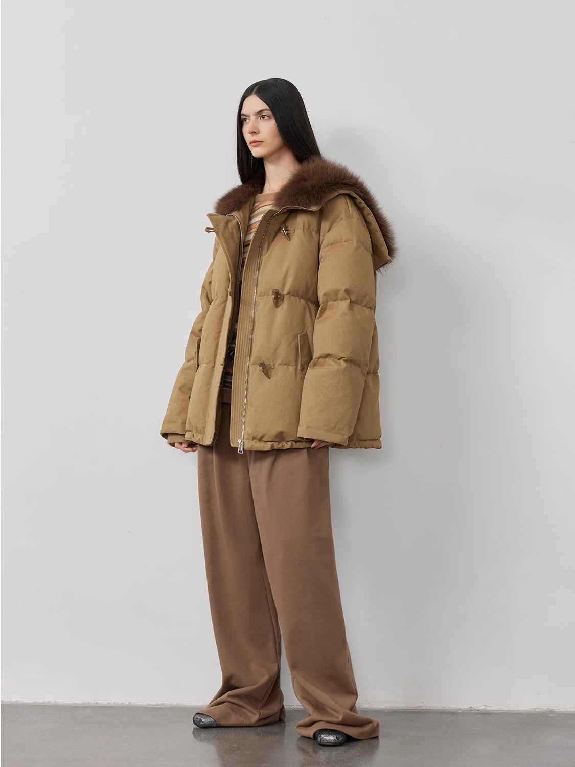 Fireladyfur Women's Down Parka with Fox Fur and Large Lapel“Street Badge” - variant_title