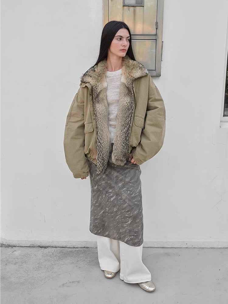 Fireladyfur Women's Fashion Goose Down Parka with Fox Fur Collar